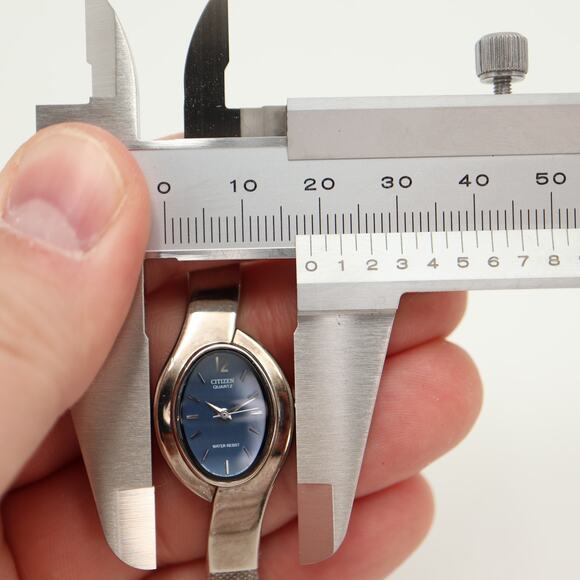 Vintage Citizen Silver Blue Oval Swirl 19mm Women Watch Steel Band w New Battery main image 9